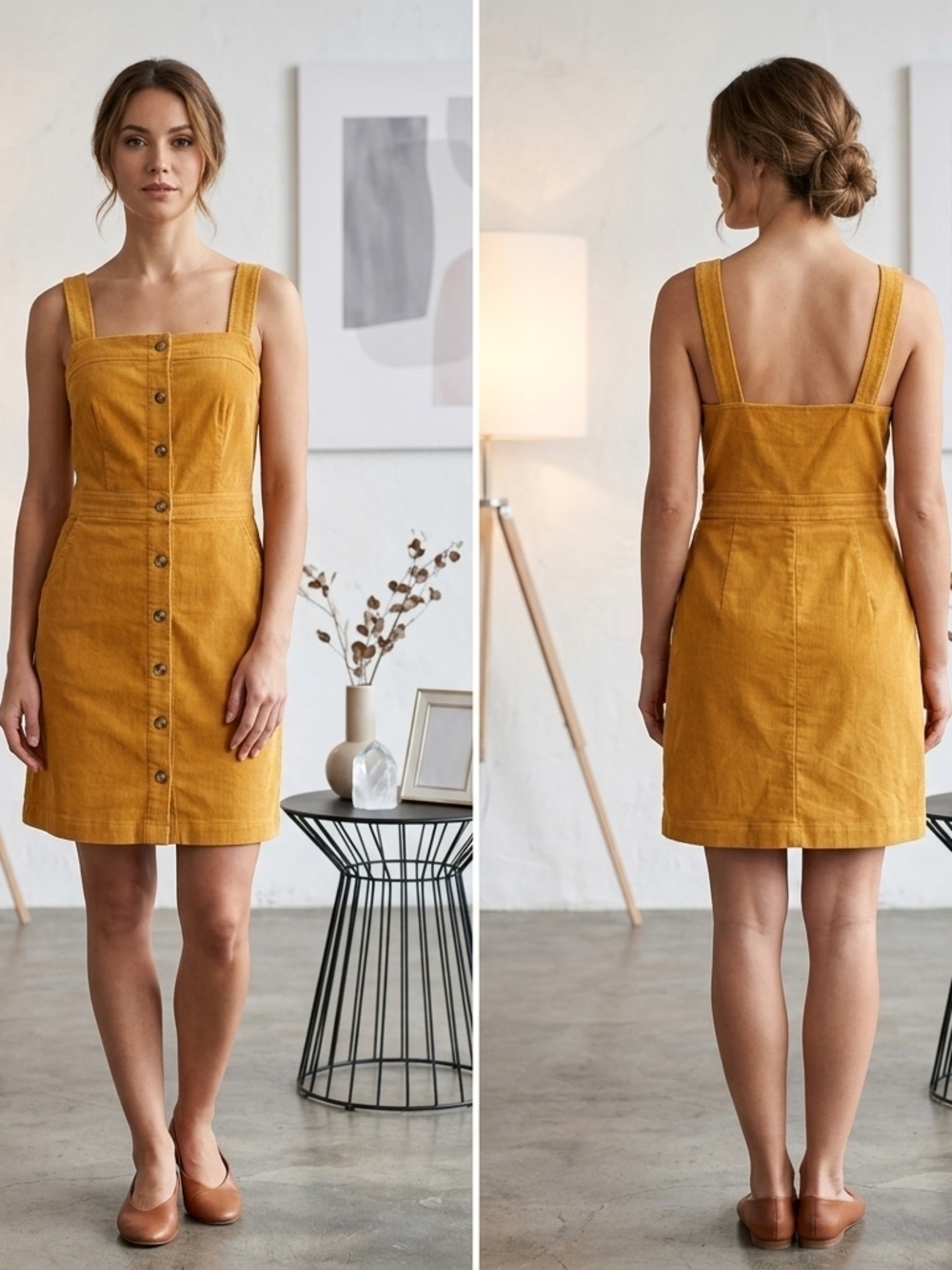 J. Crew Corduroy Mustard Button-Front Mini Dress